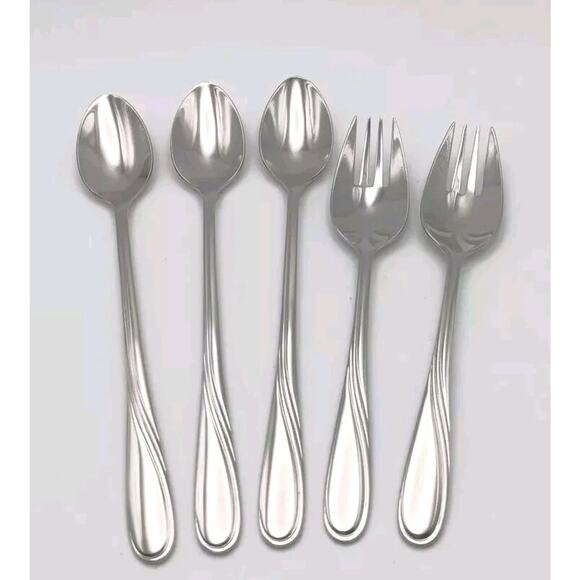 Lenox Summerville 5 Pc IceTea Spoon & Spork Set 18/10 Stainless Flatware Vietnam - Picture 1 of 3